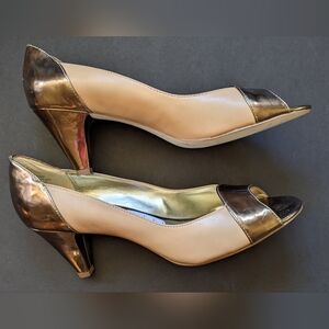 AK Anne Klein Two-Tone Peep Toe Heels